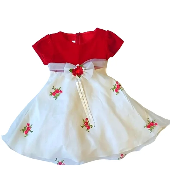 Bonnie Jean | Dresses | Bonnie Jean Toddler Girls 3t Red And Cream Velour  Floral Formal Dress | Poshmark
